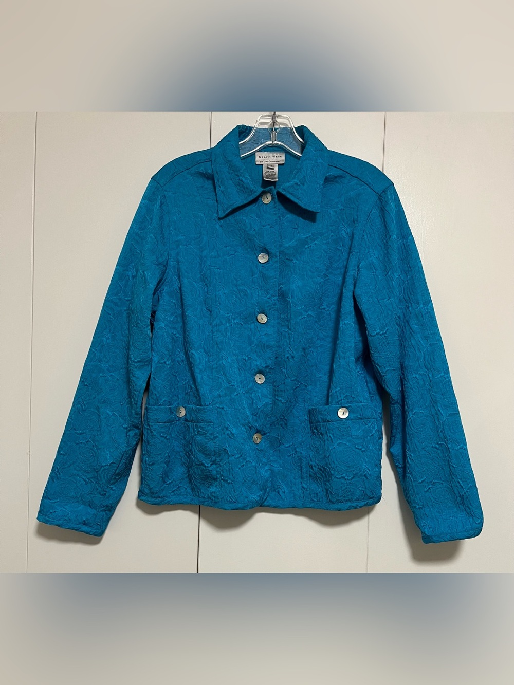 Vintage GRAFF Wear BY UM Company Jacket Turquoise Blue Floral textured Women’s M